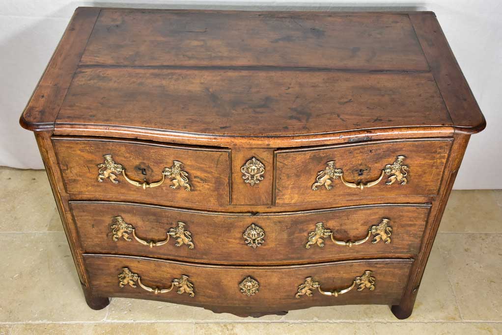 18th Century French oak and walnut commode - 4 drawers bronze hardware 46½"