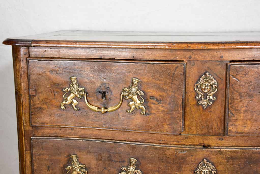 18th Century French oak and walnut commode - 4 drawers bronze hardware 46½"