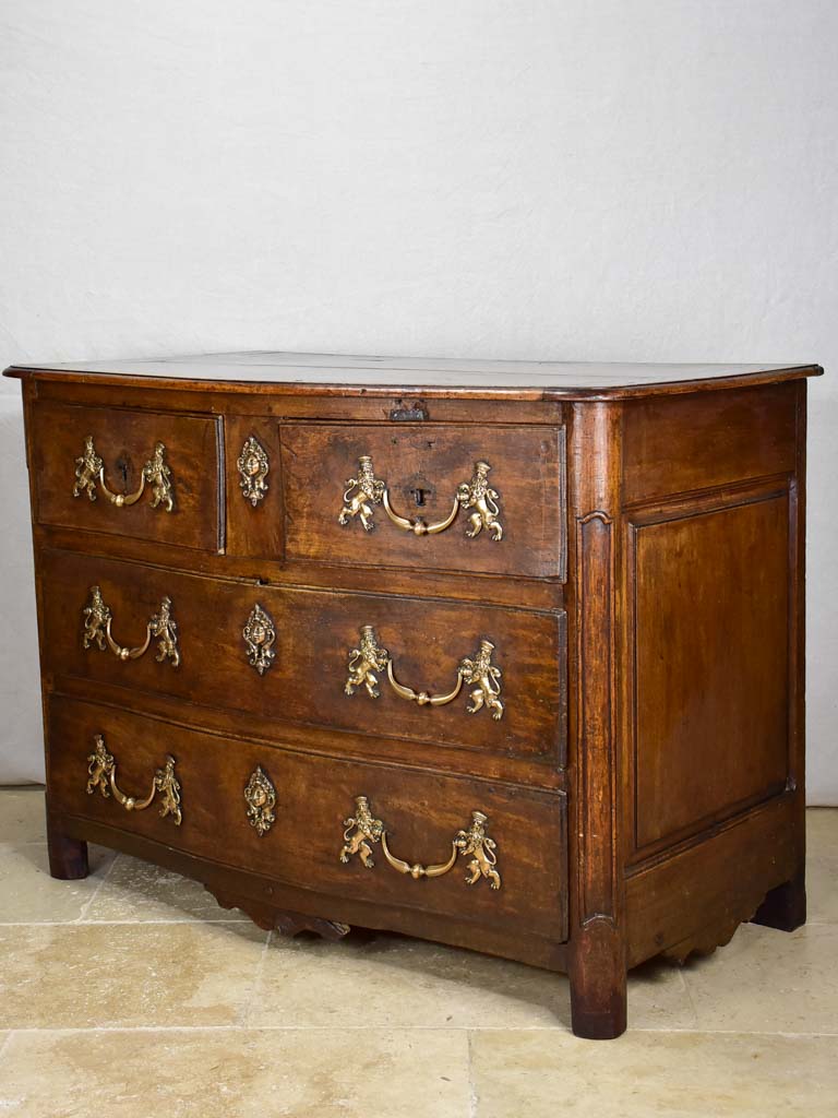 18th Century French oak and walnut commode - 4 drawers bronze hardware 46½"