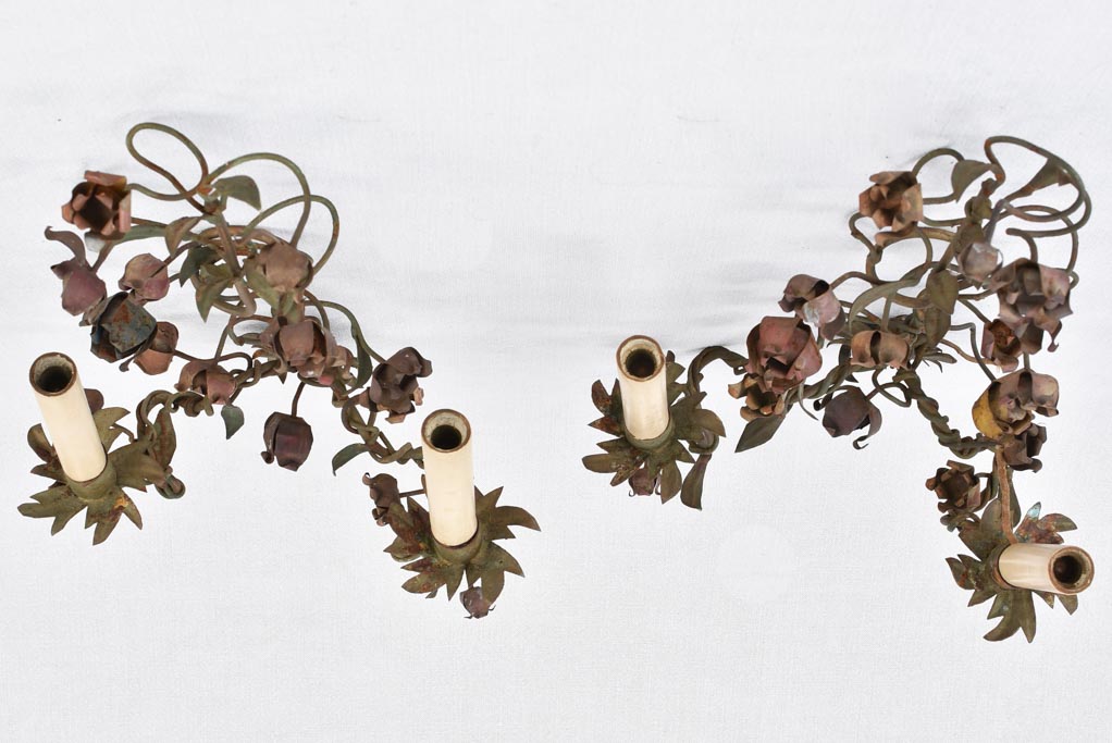 Italian antique tole floral sconces