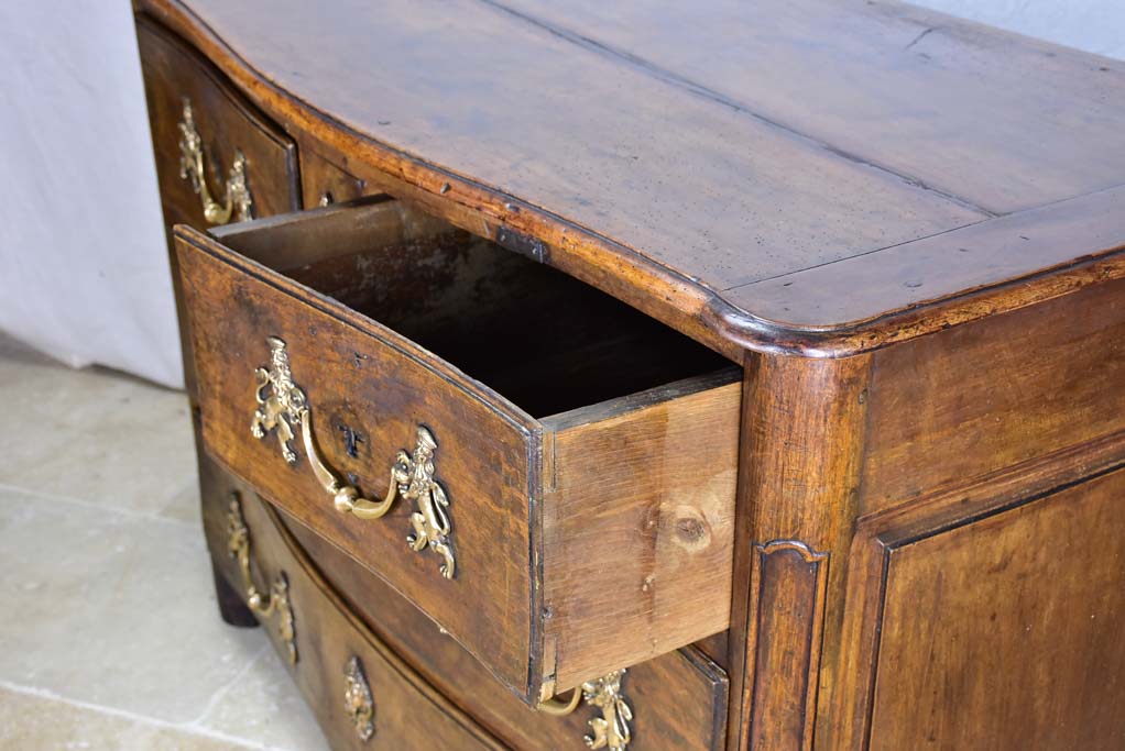 18th Century French oak and walnut commode - 4 drawers bronze hardware 46½"