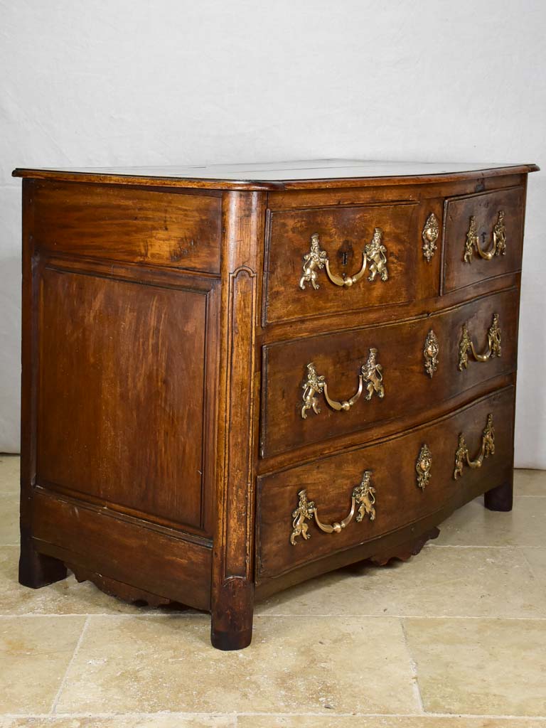 18th Century French oak and walnut commode - 4 drawers bronze hardware 46½"