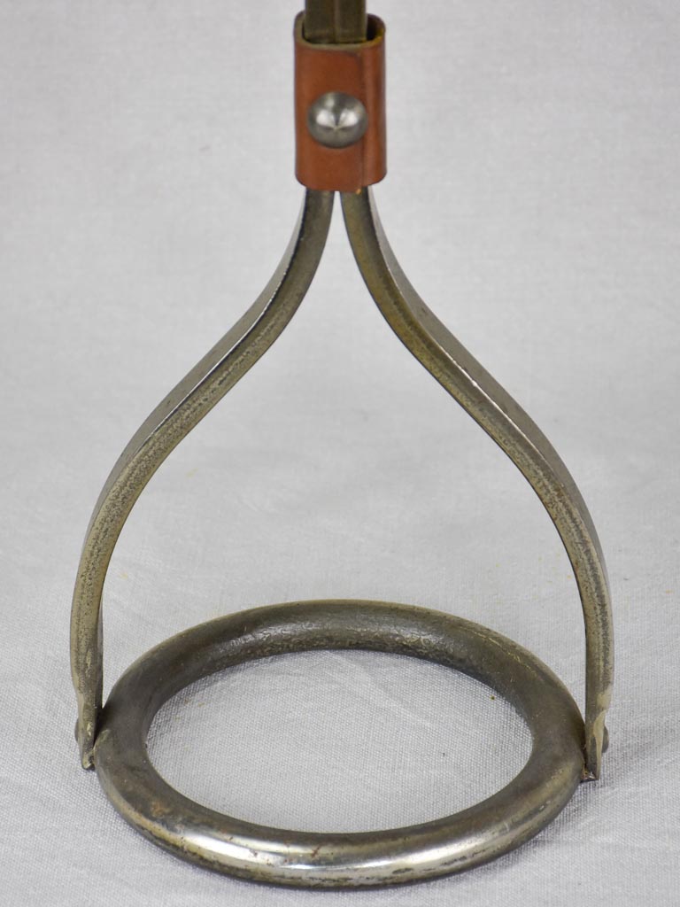 1960's wrought iron standard ashtray with leather carry handle 28"