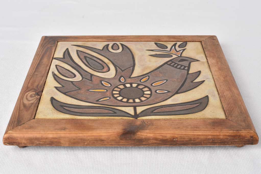 Retro Style Ceramic Trivet with Timber