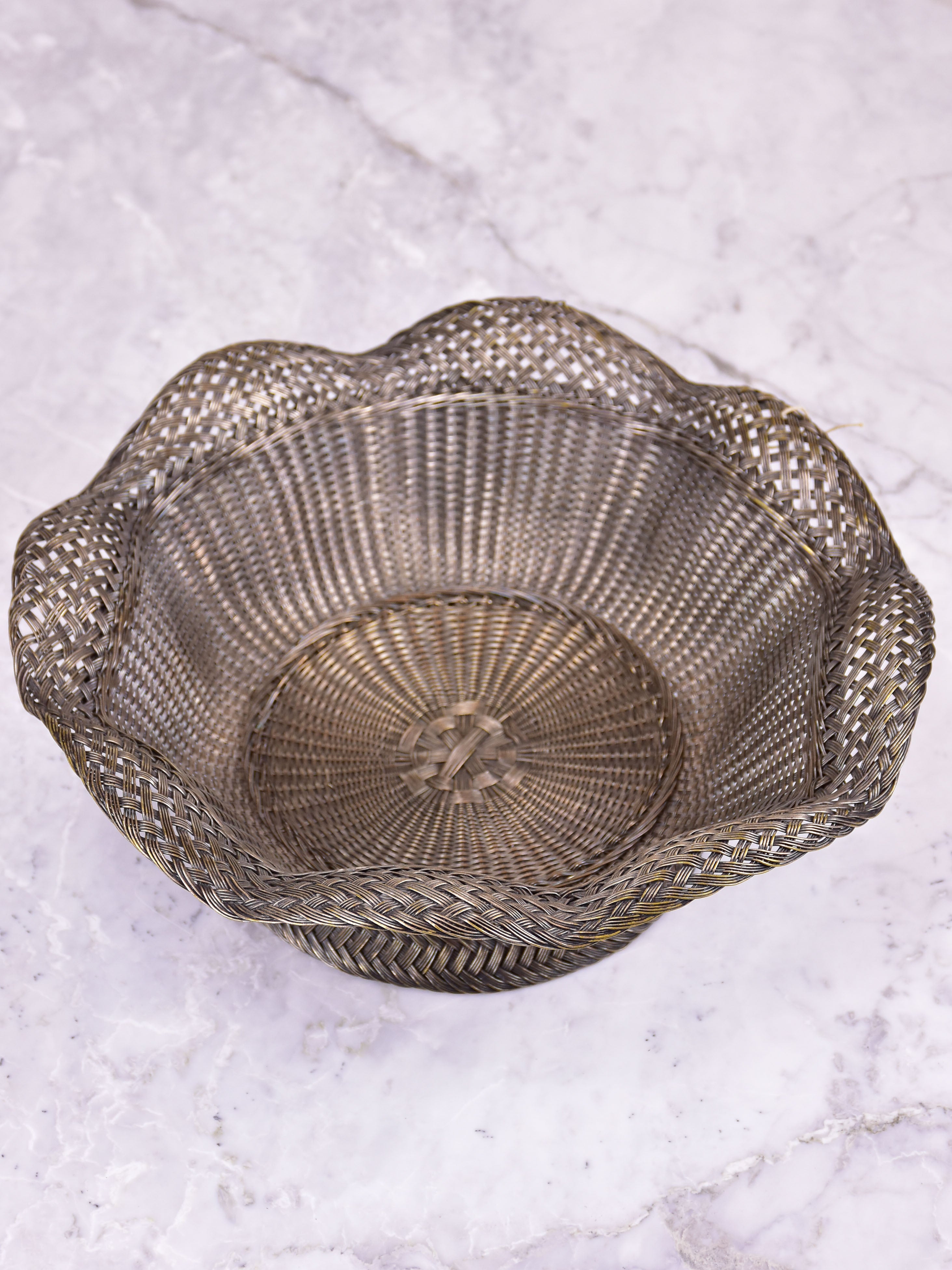 Mid-century silver plated woven bowl