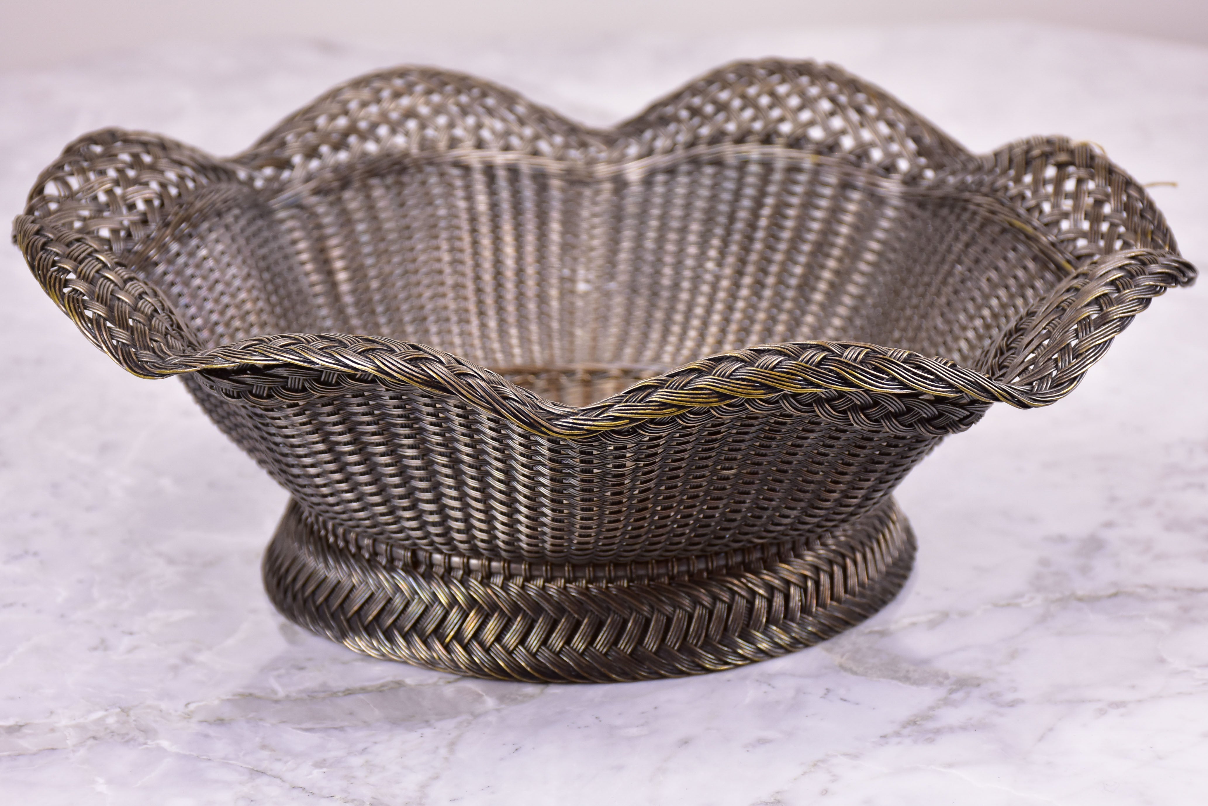 Mid-century silver plated woven bowl