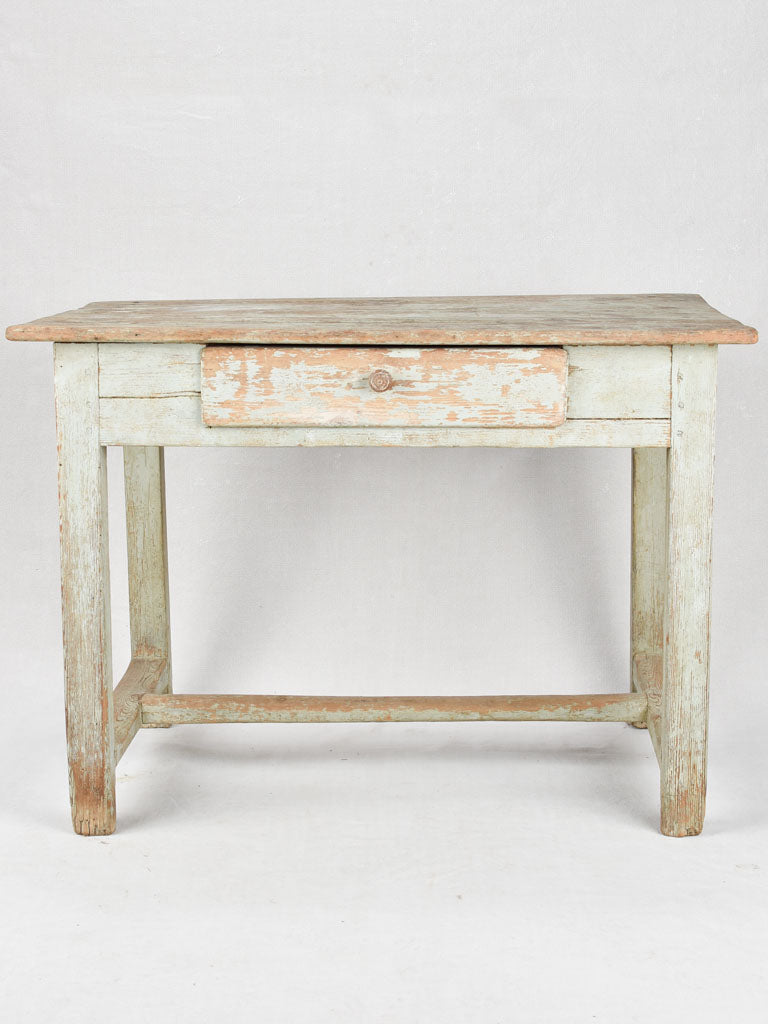 Antique French farm table with pale blue patina 40½"