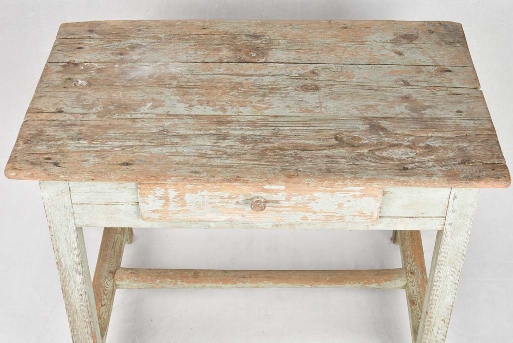 Antique French farm table with pale blue patina 40½"