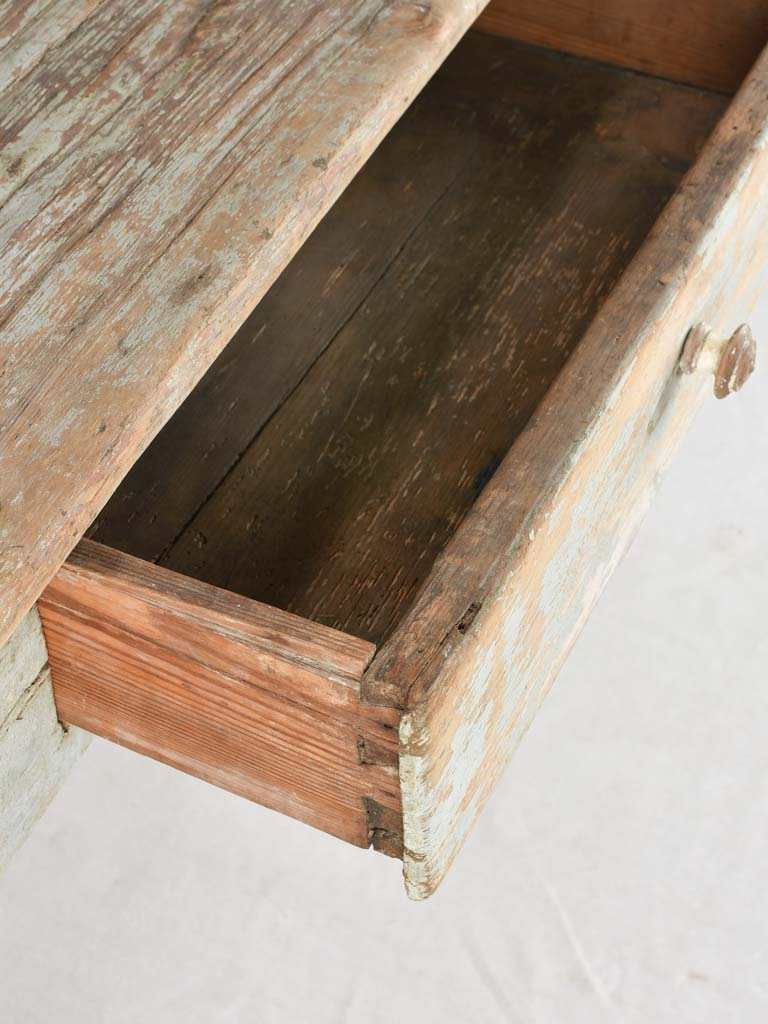 Antique French farm table with pale blue patina 40½"