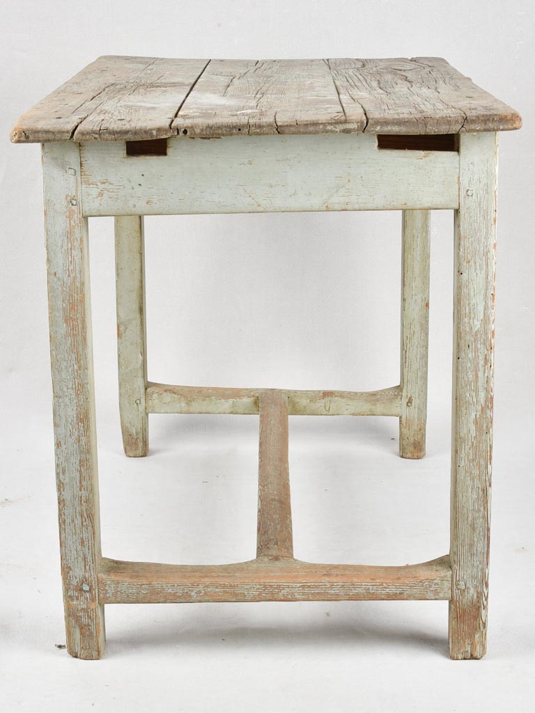 Antique French farm table with pale blue patina 40½"