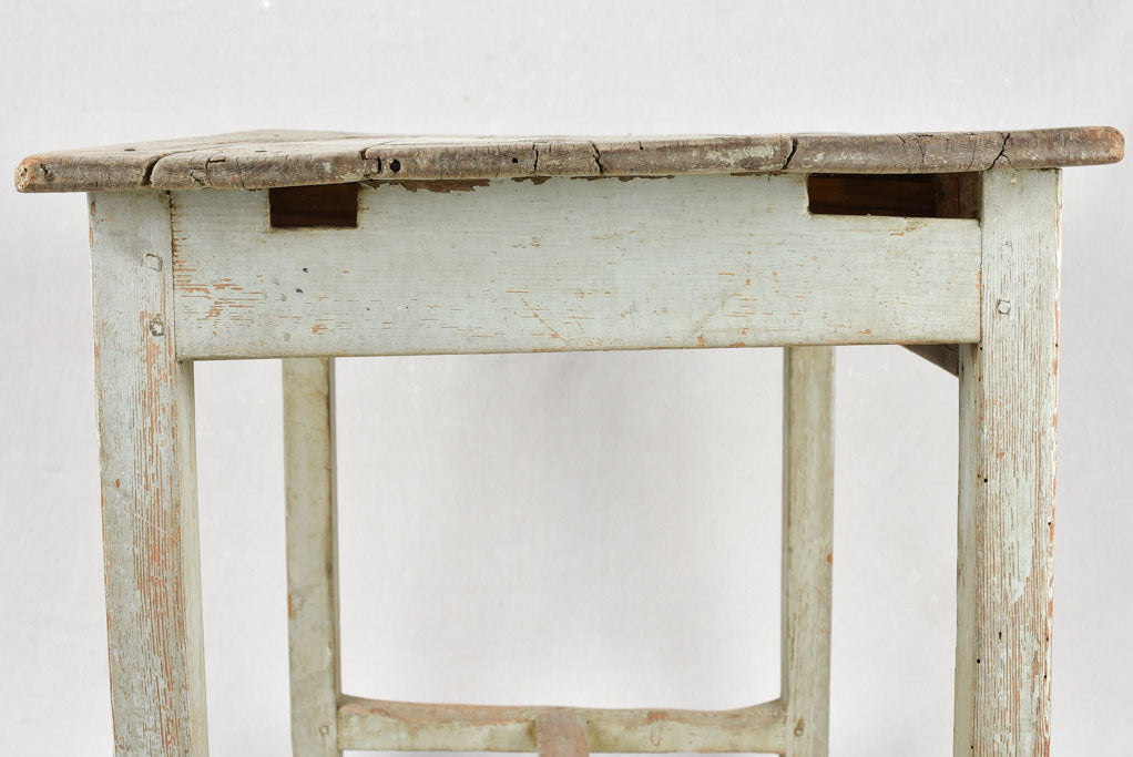 Antique French farm table with pale blue patina 40½"