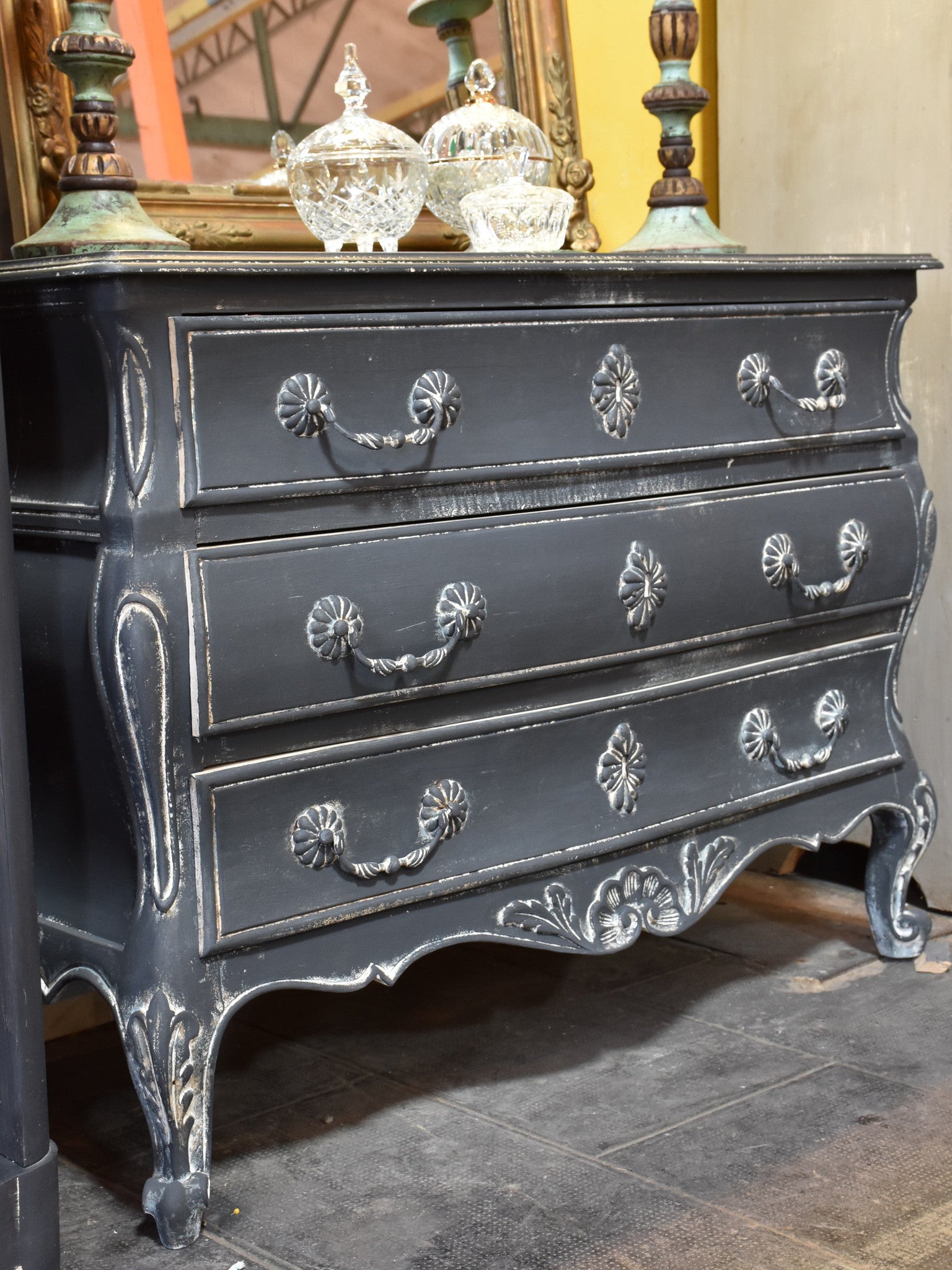 French Tombeau commode with blue patina