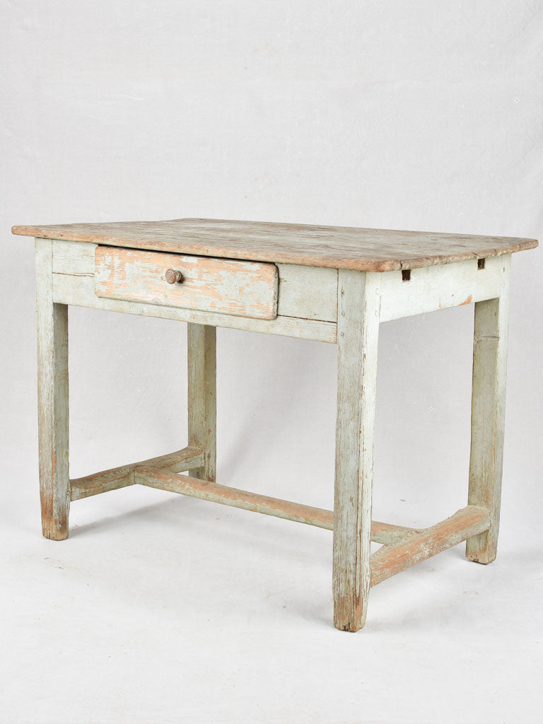 Antique French farm table with pale blue patina 40½"