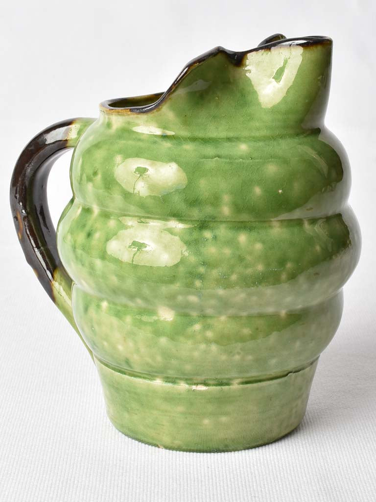 Vintage Ribbed Green-glazed French Pitcher