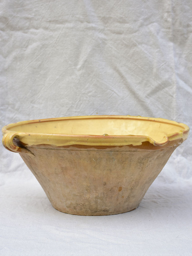 Antique French tian cooking bowl with yellow glaze 18"