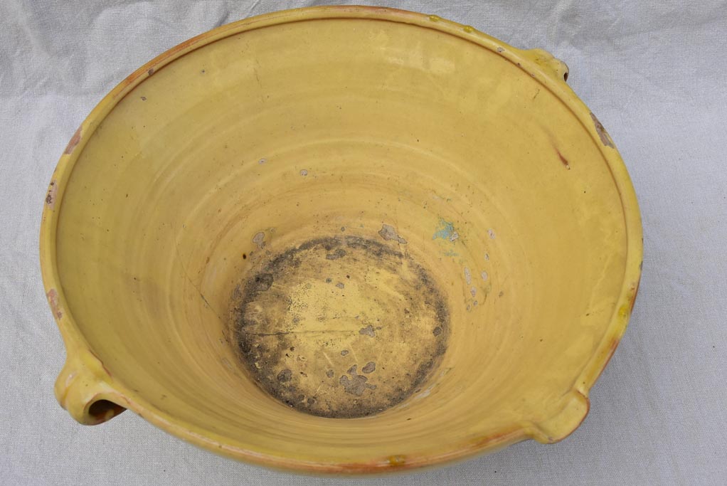 Antique French tian cooking bowl with yellow glaze 18"