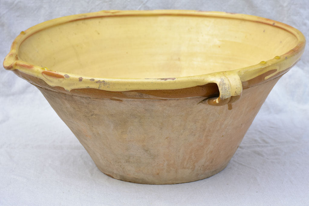 Antique French tian cooking bowl with yellow glaze 18"