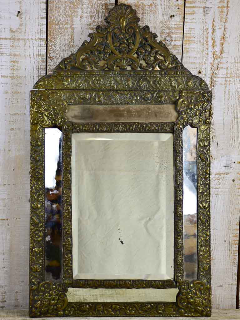 Late 19th Century French mirror with copper frame and crest 20¾" x 34¾"