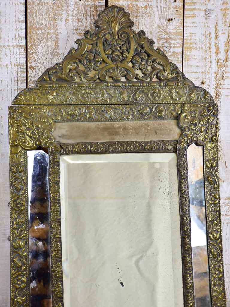 Late 19th Century French mirror with copper frame and crest 20¾" x 34¾"