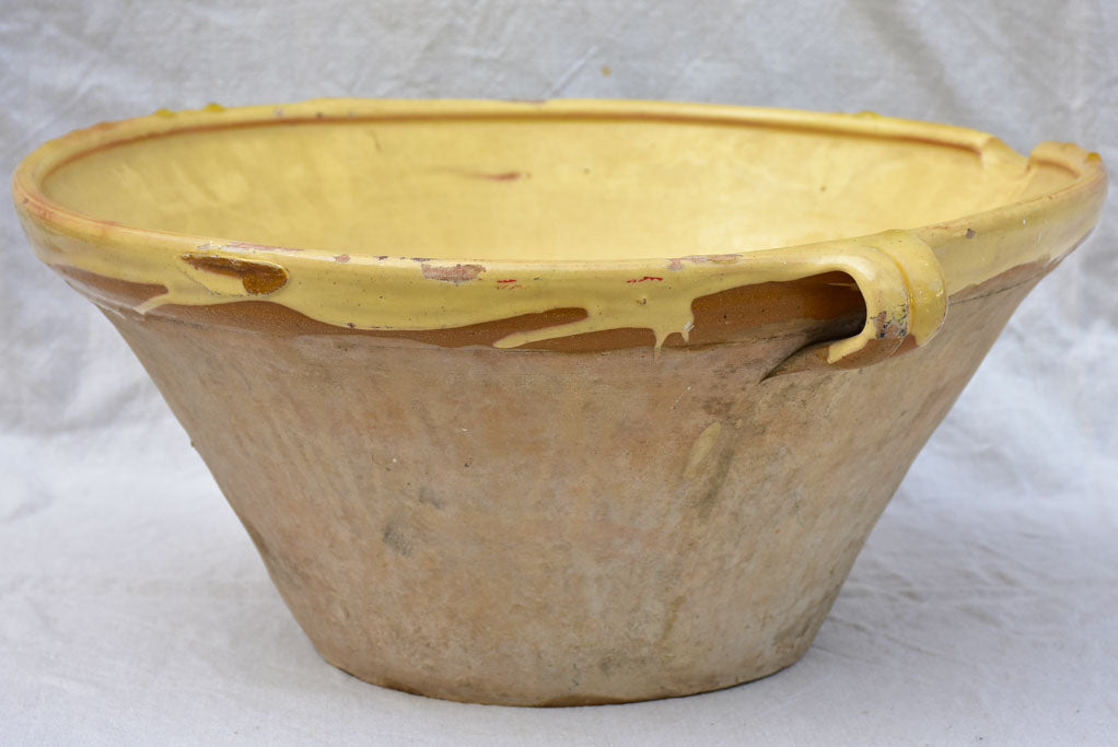 Antique French tian cooking bowl with yellow glaze 18"