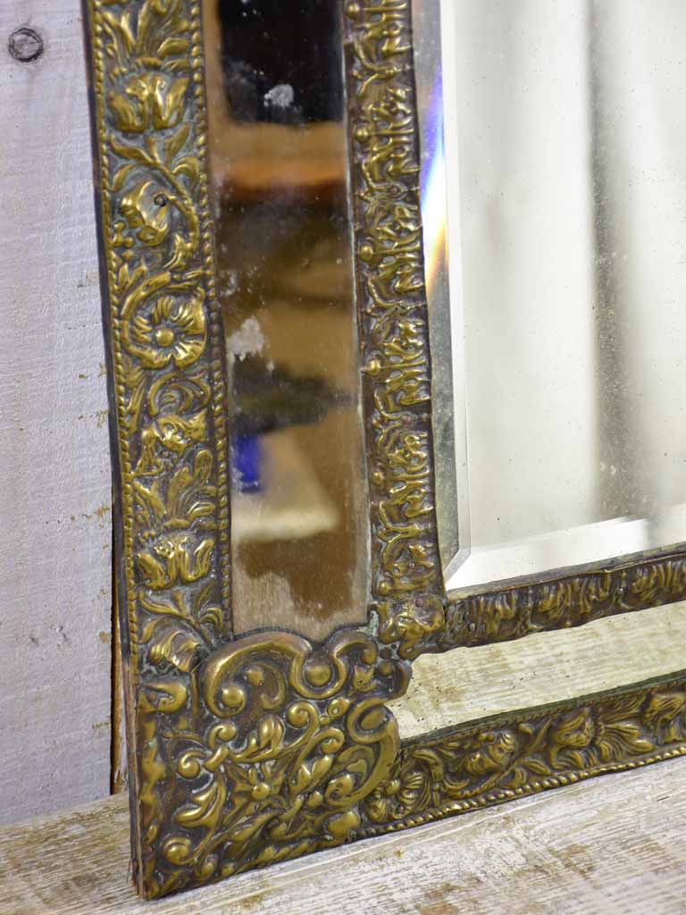 Late 19th Century French mirror with copper frame and crest 20¾" x 34¾"