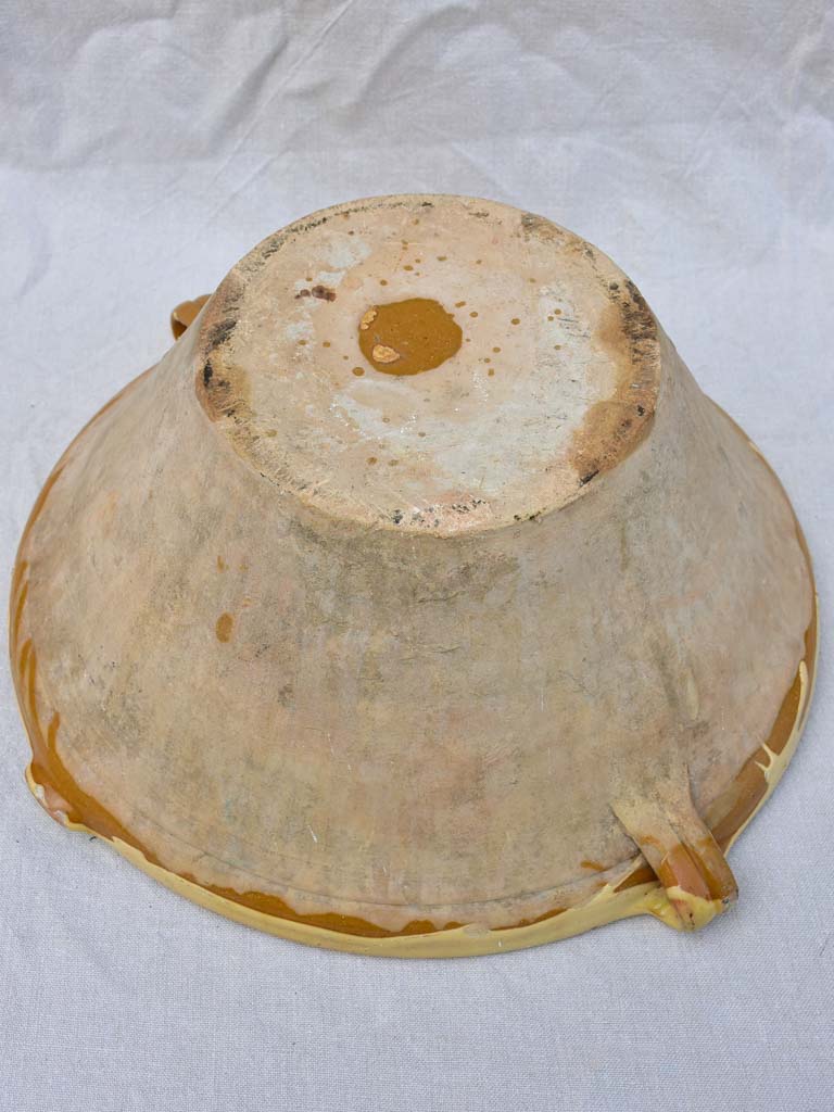 Antique French tian cooking bowl with yellow glaze 18"