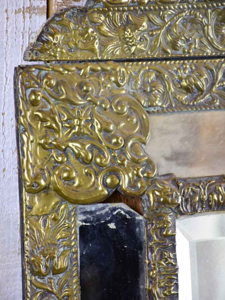 Late 19th Century French mirror with copper frame and crest 20¾" x 34¾"