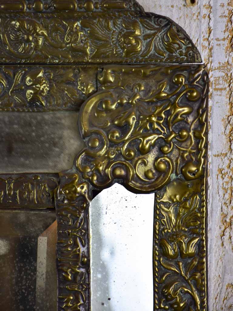 Late 19th Century French mirror with copper frame and crest 20¾" x 34¾"