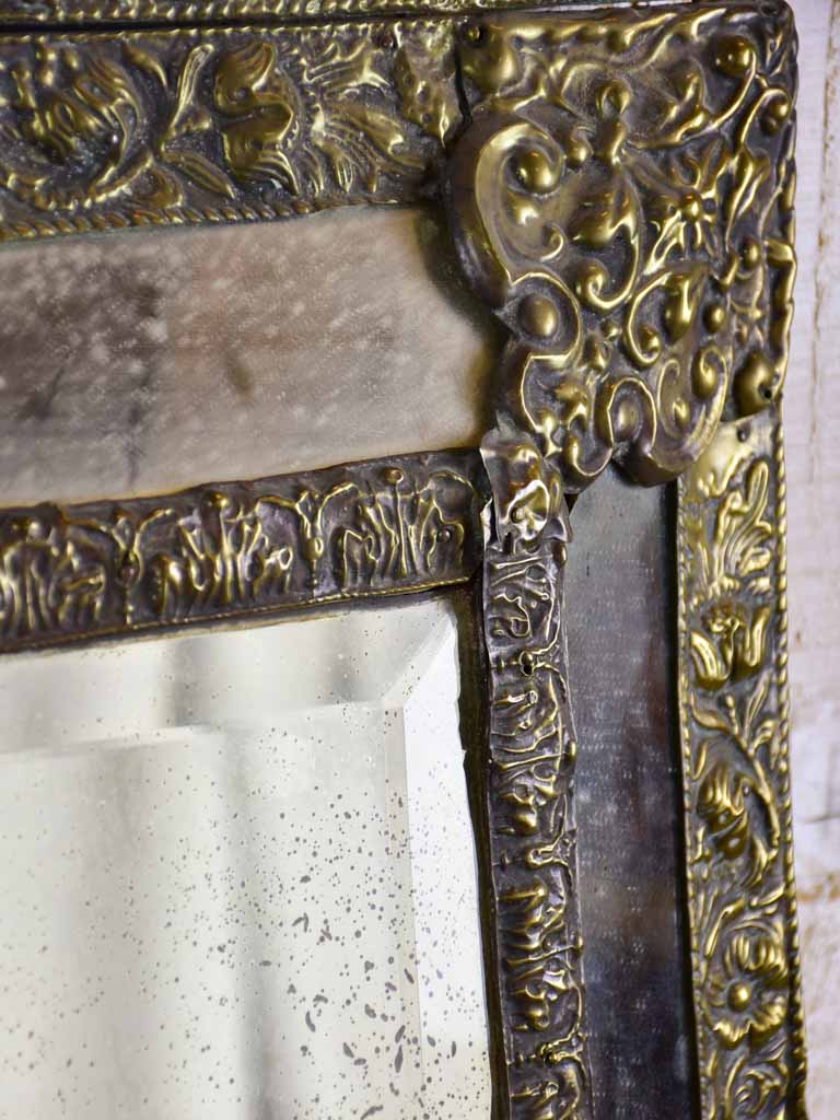 Late 19th Century French mirror with copper frame and crest 20¾" x 34¾"