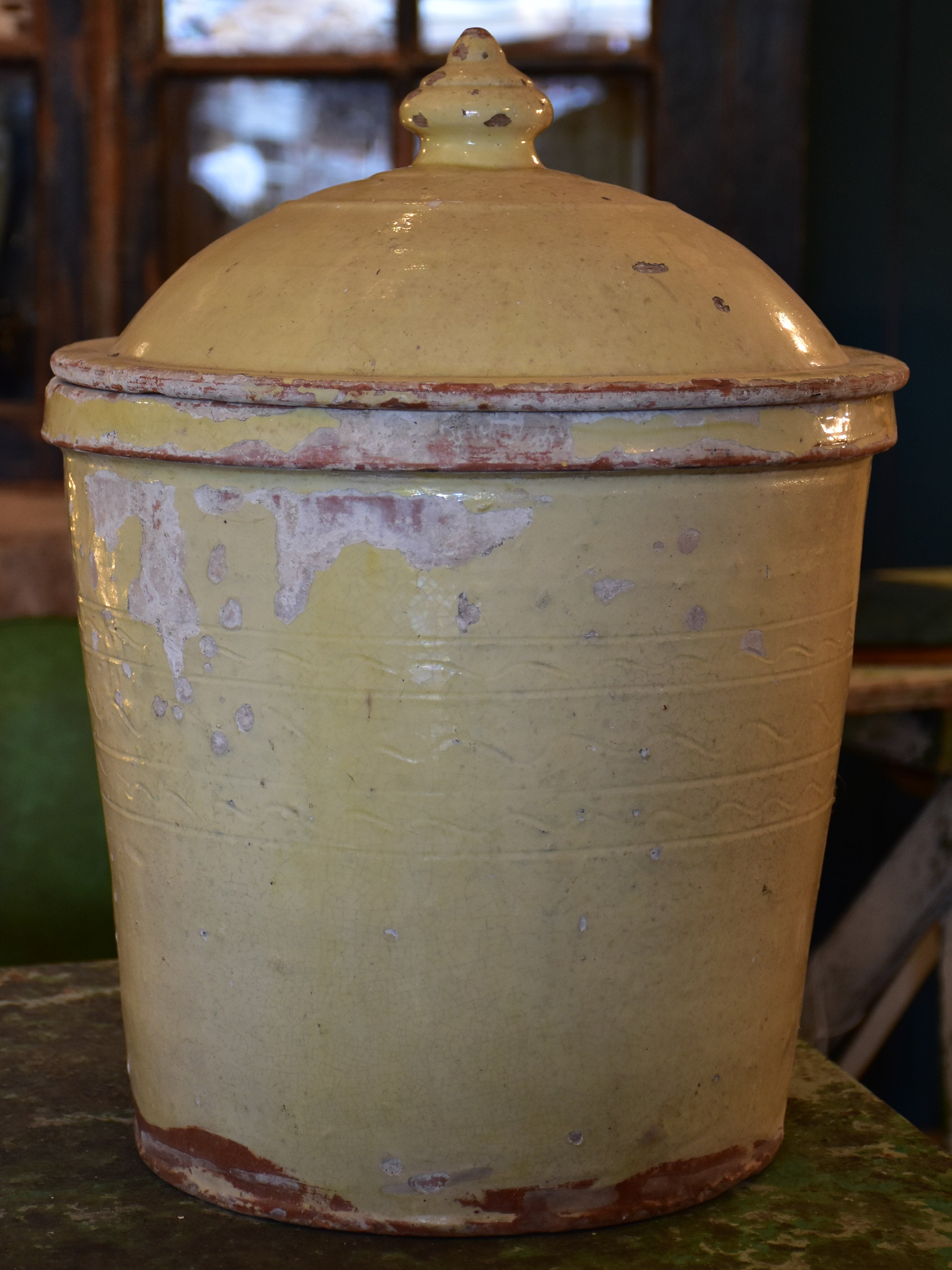 Large French terracotta pot with original lid