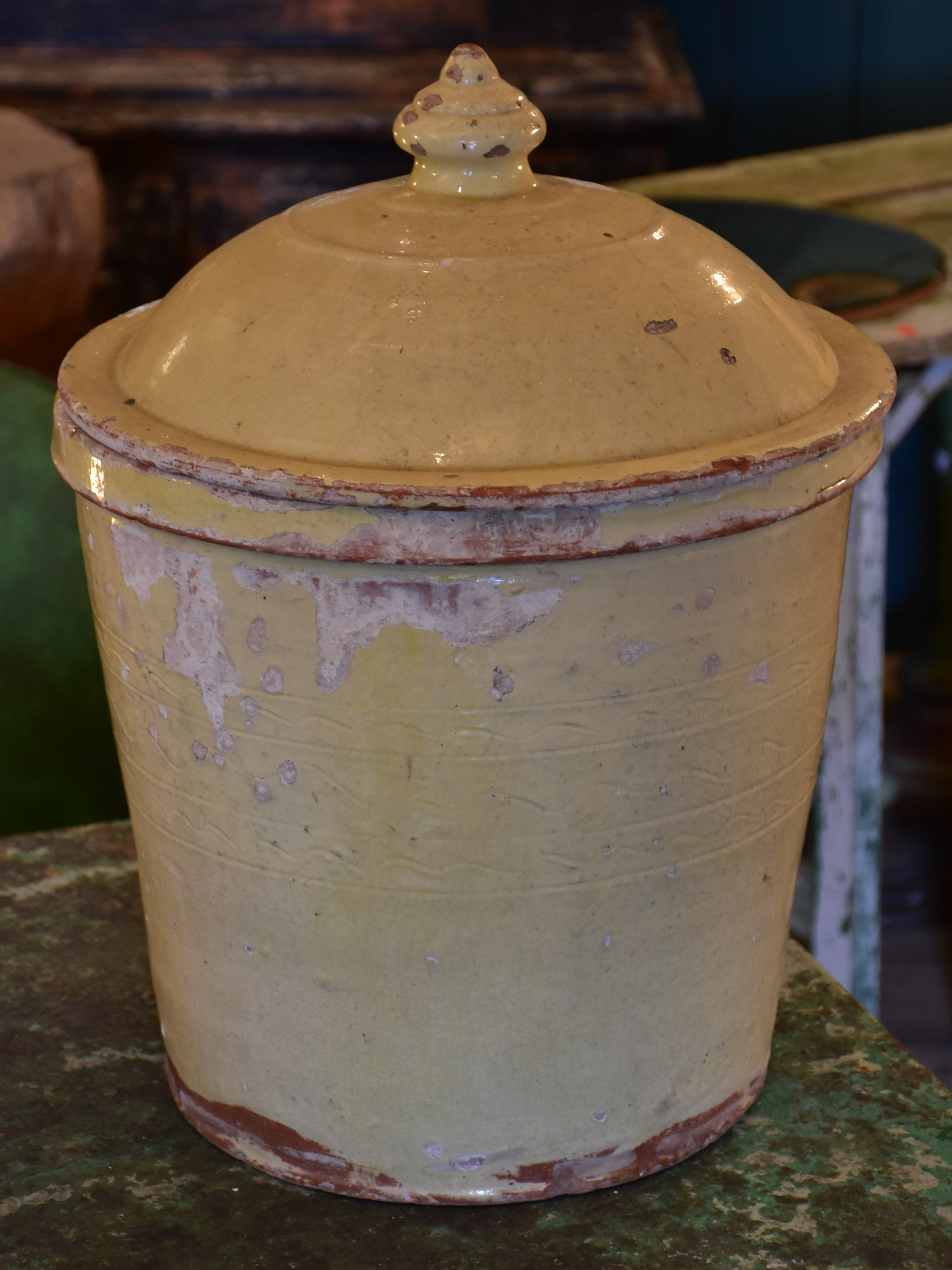 Large French terracotta pot with original lid