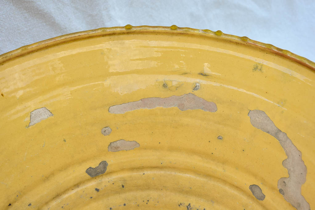 Large antique French tian cooking bowl with yellow glaze 21¾"