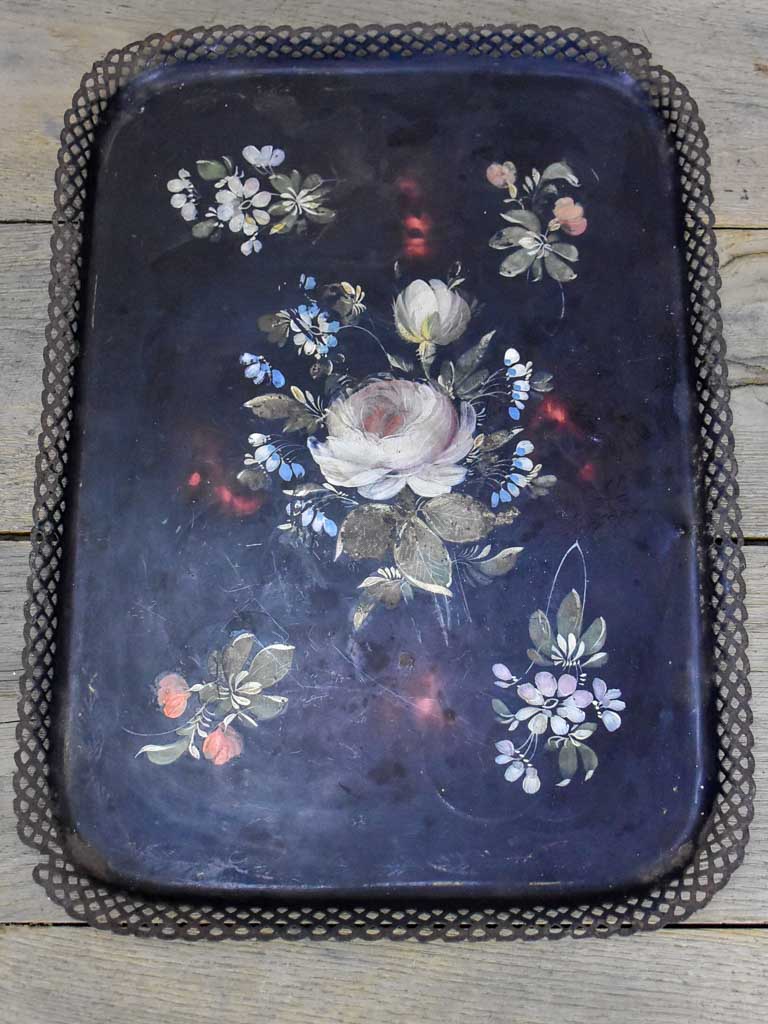 Rustic Napoleon III platter - handpainted 18½" x  13½"