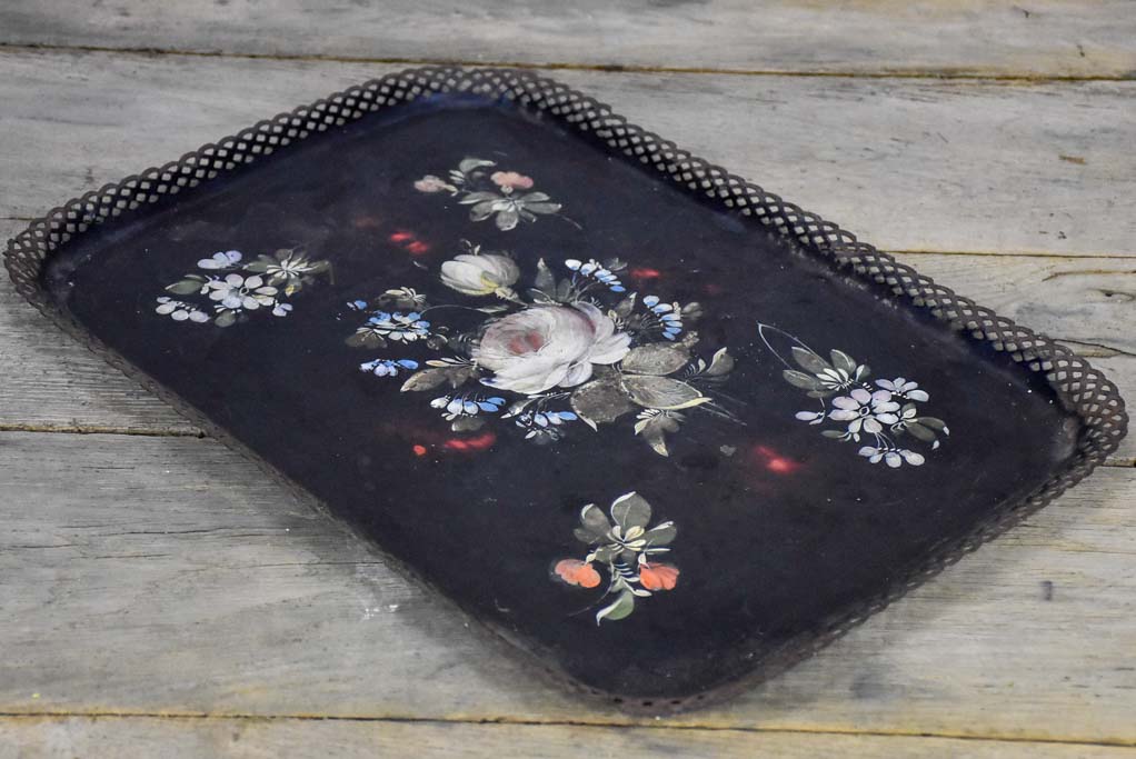 Rustic Napoleon III platter - handpainted 18½" x  13½"