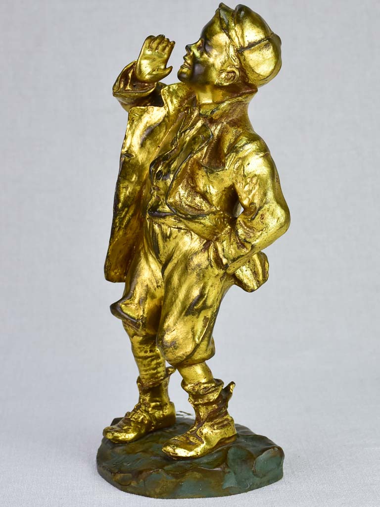 Charming young boy bronze figure