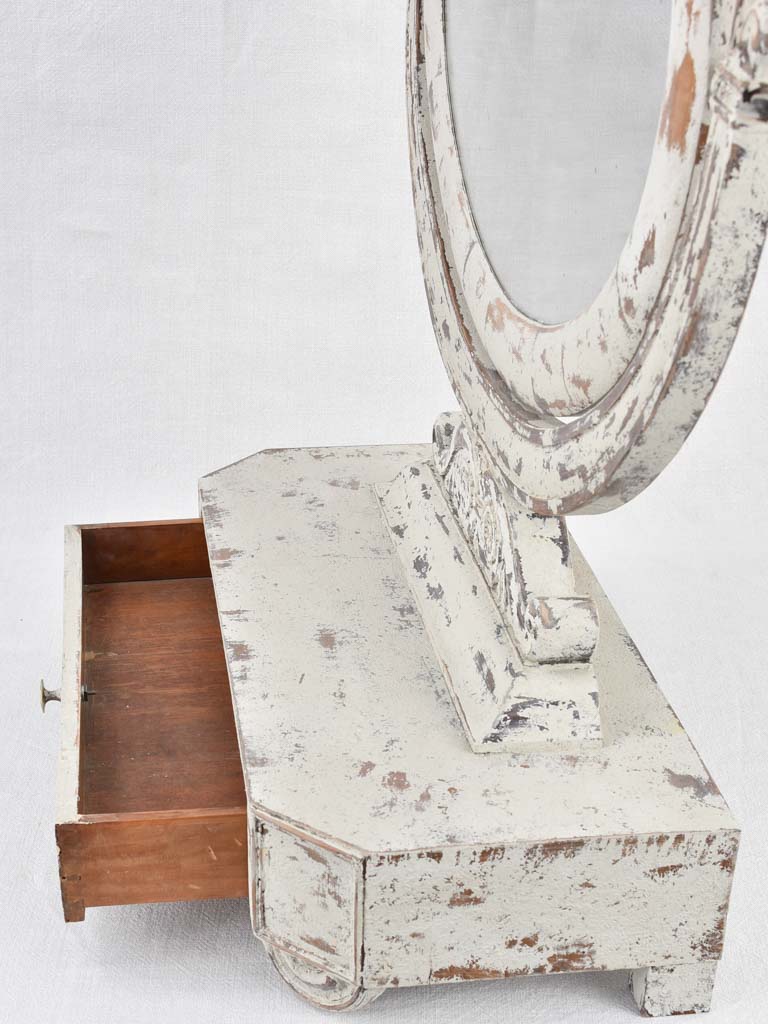 1930s bathroom vanity with gray patina