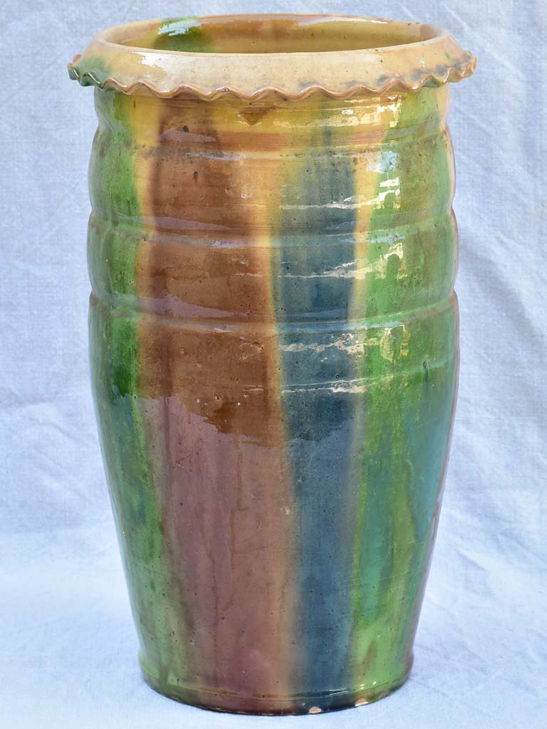 RESERVED Early 20th century Castelnaudary pot with brown, green, blue and yellow glaze 17¾"