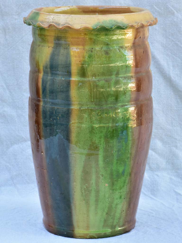 RESERVED Early 20th century Castelnaudary pot with brown, green, blue and yellow glaze 17¾"