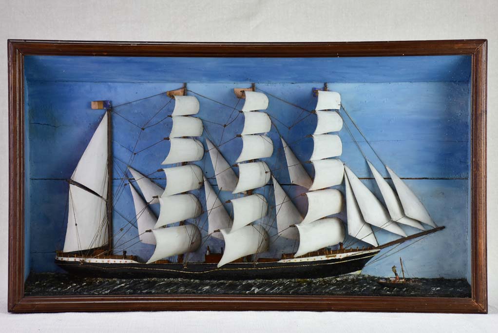 19th Century French model boat diorama 24¾" x 14¼"