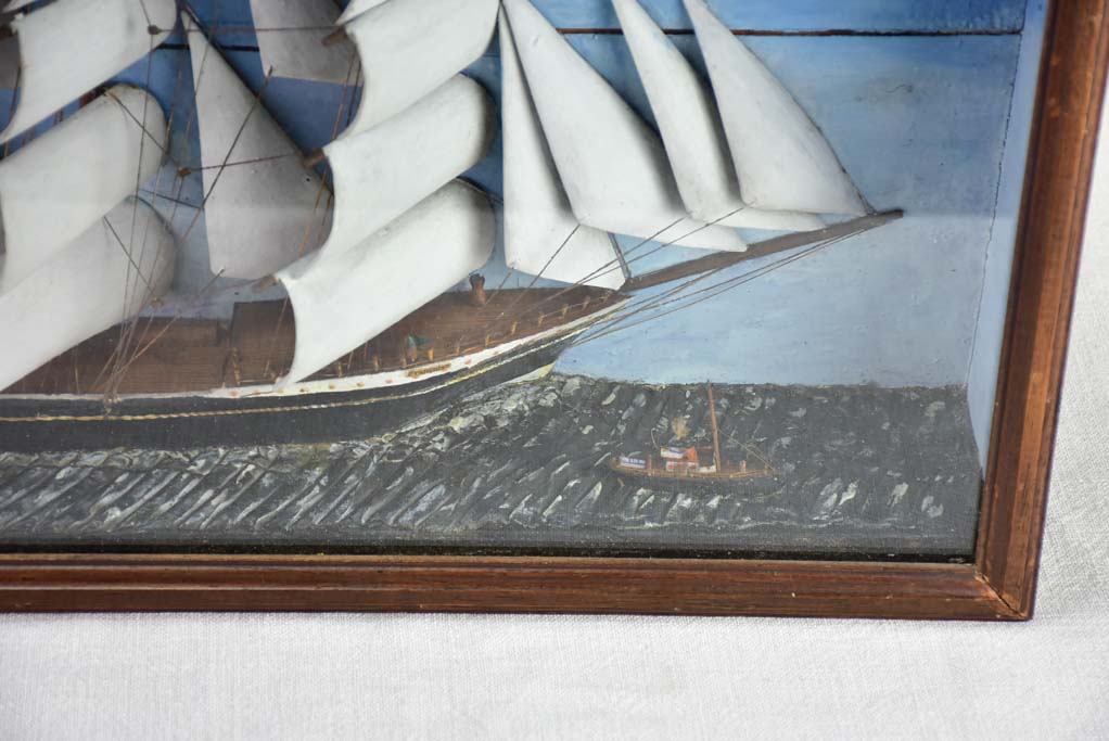 19th Century French model boat diorama 24¾" x 14¼"