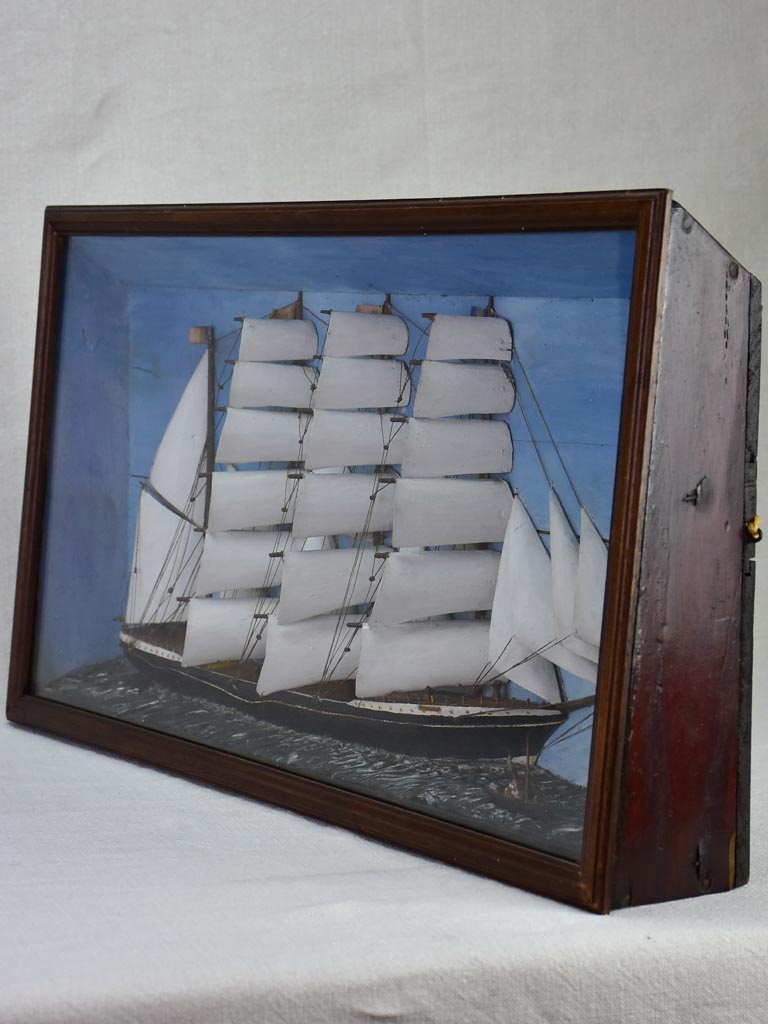 19th Century French model boat diorama 24¾" x 14¼"