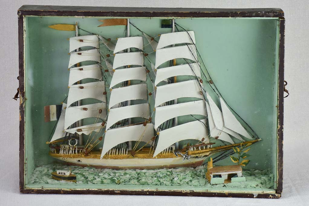 19th Century French model boat presented in glass and timber case 21¼" x 15¼"