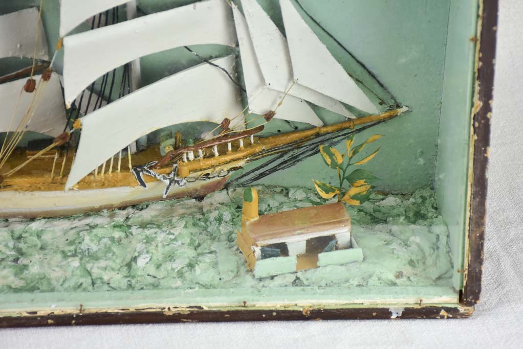 19th Century French model boat presented in glass and timber case 21¼" x 15¼"