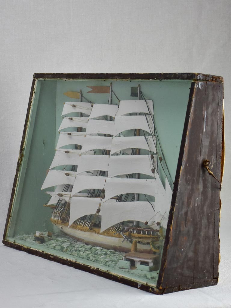 19th Century French model boat presented in glass and timber case 21¼" x 15¼"