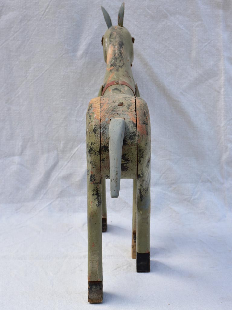 Rustic antique French toy horse with sage green patina 18"