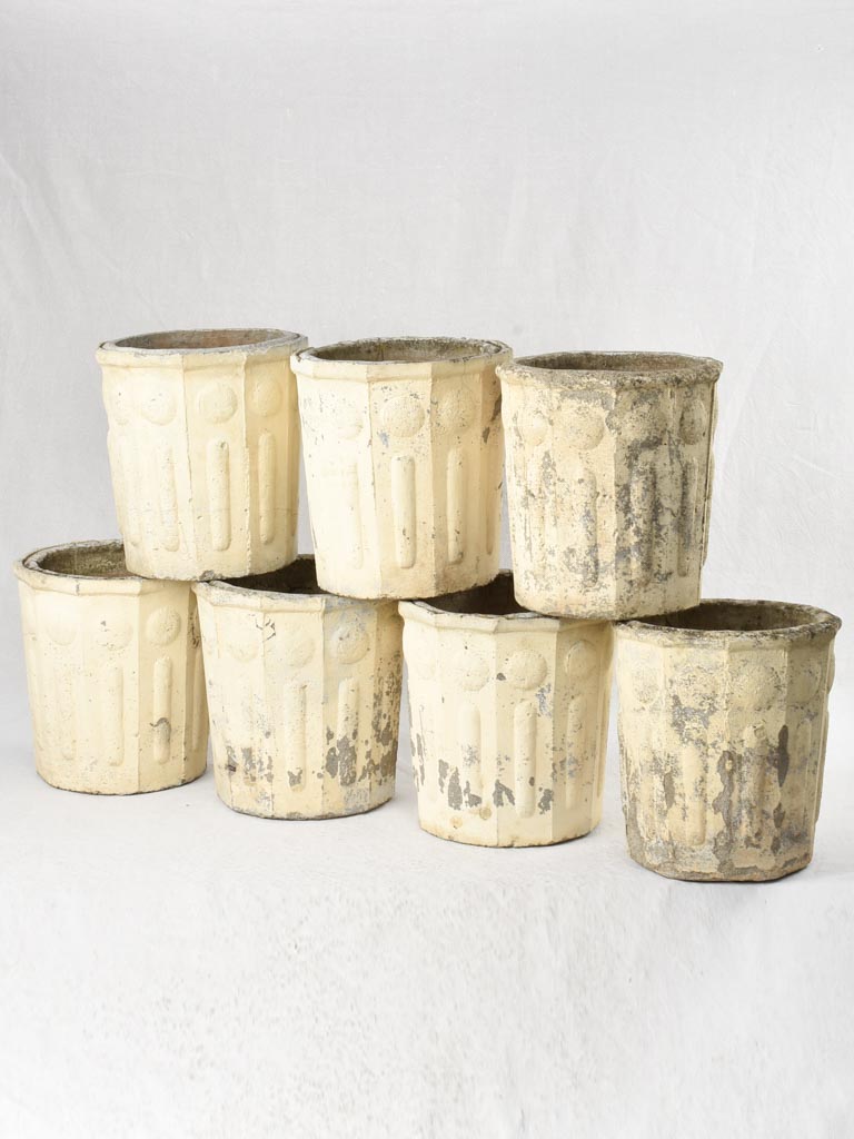 7 vintage planters with beige patina 14¼"