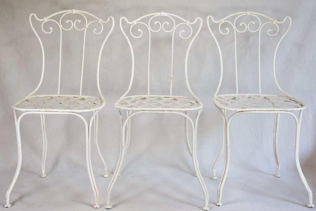 Set of 3 white iron garden chairs