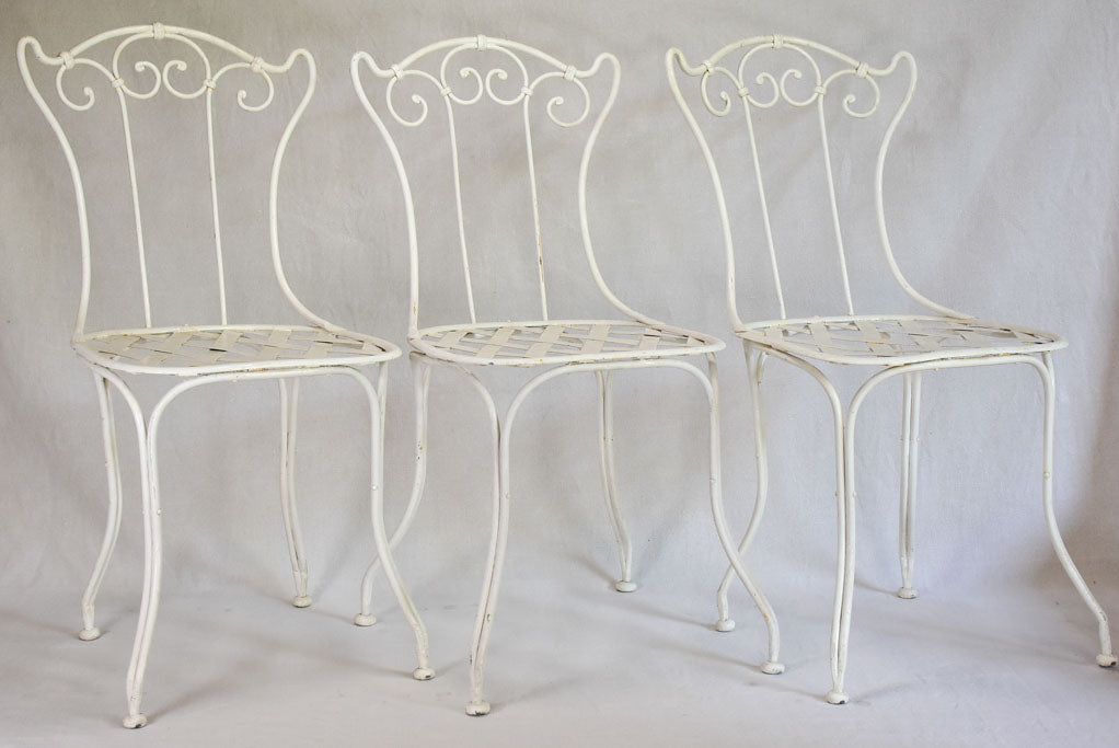 Set of 3 white iron garden chairs