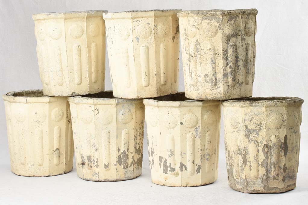 7 vintage planters with beige patina 14¼"