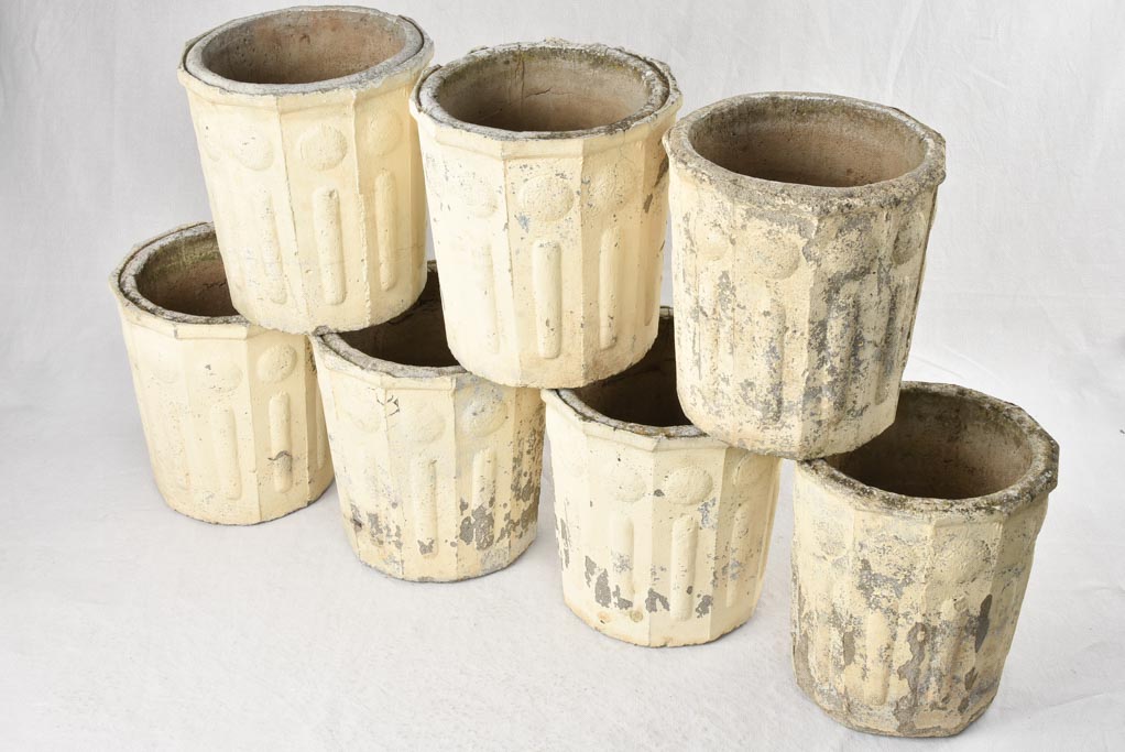 7 vintage planters with beige patina 14¼"